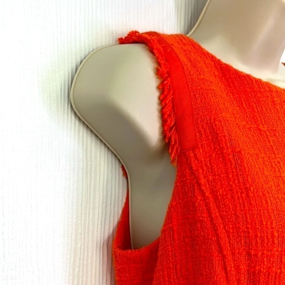 J Crew - Neon Persimmon Sheath Textured Tweed Midi Sleeveless Dress Size 4